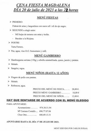 Imagen CENA FIESTA MAGDALENA 2023