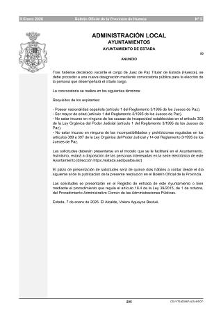 CARGO JUEZ DE PAZ TITULAR DE ESTADA